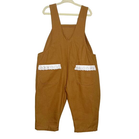 KENYON INTERNATIONAL Girls Lace-Trim Bib Overalls Regular Fit Cotton Brown 3T - Picture 7 of 12